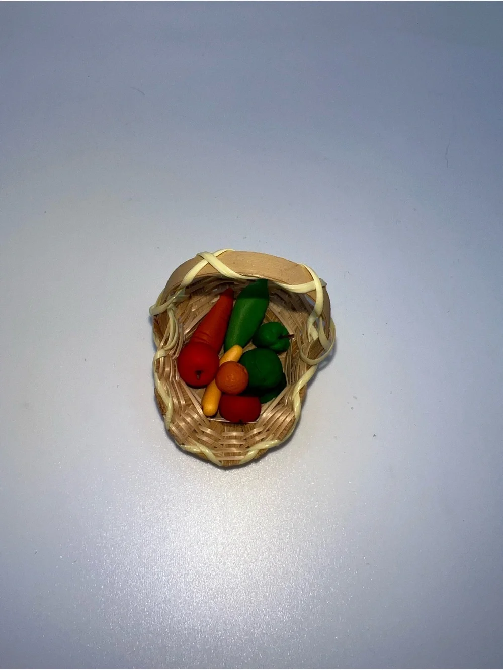 Miniature Wicker Basket with Colorful Clay Vegetables